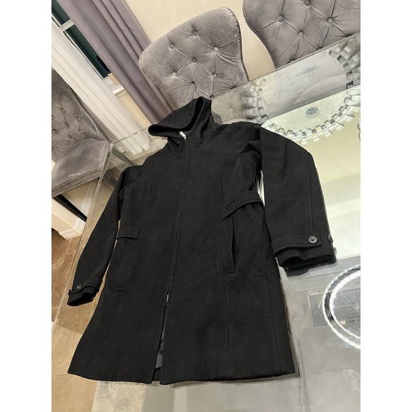 Eddie Bauer Petite Black Wool Blend Hooded Zip Front Coat Size S - Picture 3 of 14